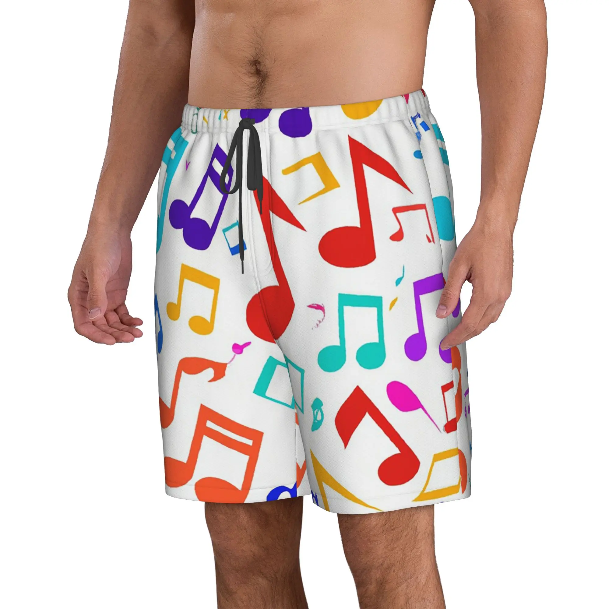 Colorful Musical Notes Pattern Trunks Beach Board Shorts Casual Quick Dry Swim Summer Men Pants