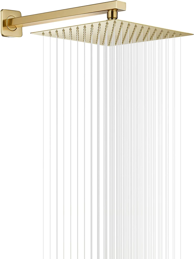 BAKALA Pommeau de douche de pluie alimenté par eau 8/10/12 pouces Pommeau de douche doré à brosse carrée pour salle de bain. pomme de douche acier inoxydable