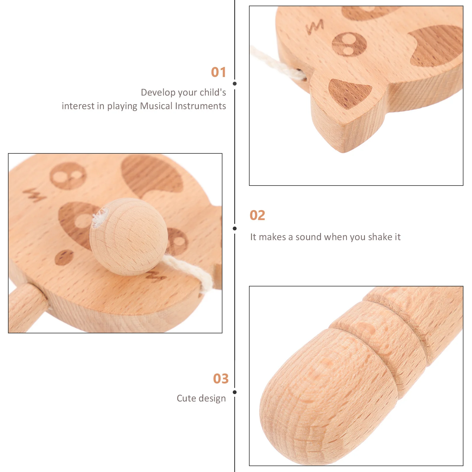 خشخيشة يدوية للأطفال، آلة موسيقية خشبية، تطوير التعليم المبكر، خشخيشة معرفية للأطفال الصغار، آلة موسيقية #1