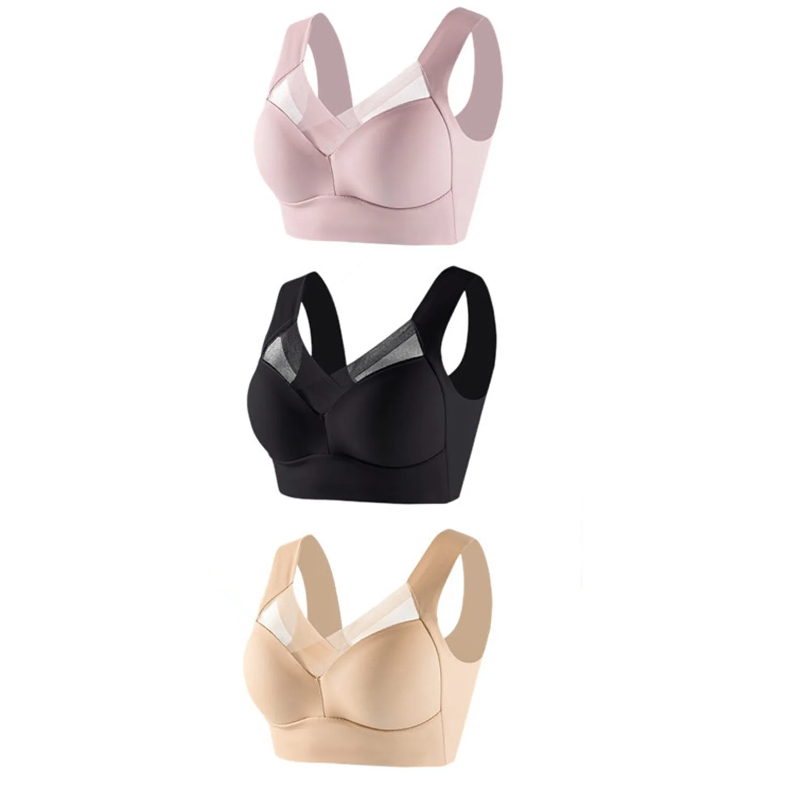 

3pc Seamless Sexy Bra Women’s Underwear Ladys Gather Anti-Sagging No Steel Ring Thin Beauty Vest Sports Running Shckproof Bra