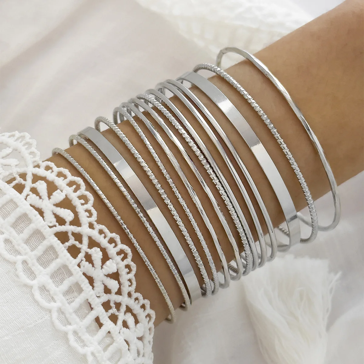 DIEZI Punk Hip Hop Multilayer Gold Silver Color Bangles 2024 New Vintage Fashion Bracelets Bangle Sets For Women Gift Jewelry