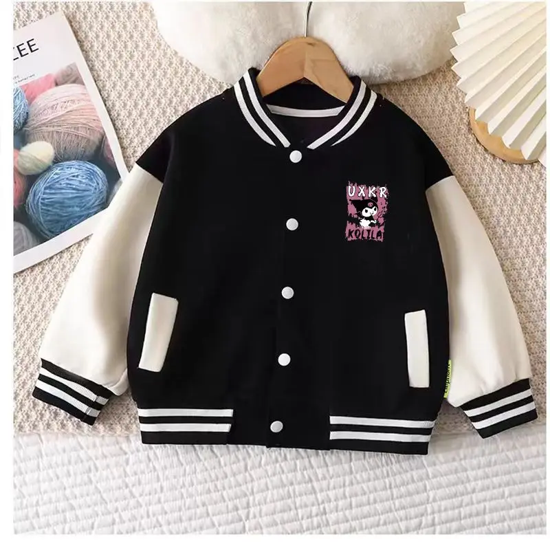 

Sanrio kuromi girls baseball jacket baby O-neck jacket fashionable casual sports jacket spring and autumn Kawaii gift wholesale