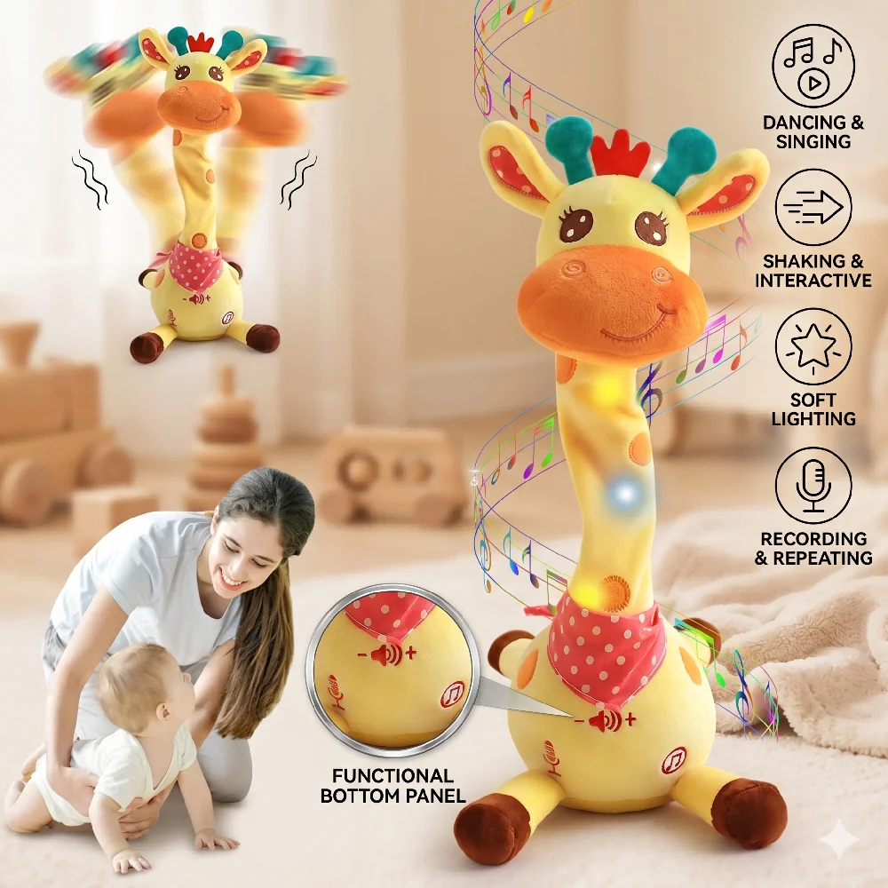 Adjust Volume Electric Swing Dance Giraffe Singing Talked Children Gift Twist Neck Dance Giraffe Different Music Cute Decors