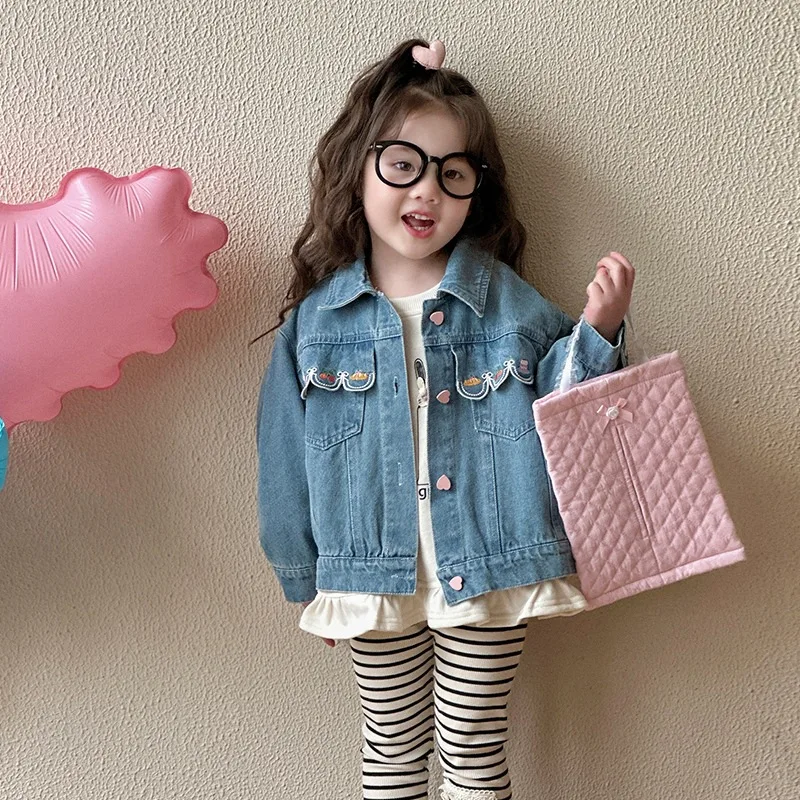

Джинсовая куртка для девочек, весна-осень 2021, детская блузка в корейском стиле, одежда Yangqi для маленьких девочек, весенняя одежда для малышей