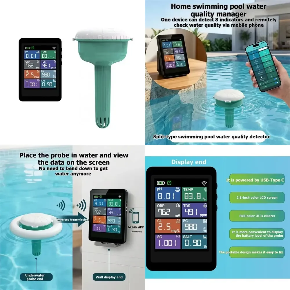 WAP01 AT43-Termómetro para sauna y piscina, medidor de calidad del agua para peceras, medidor de PH TDS EC/ORP, enchufe europeo