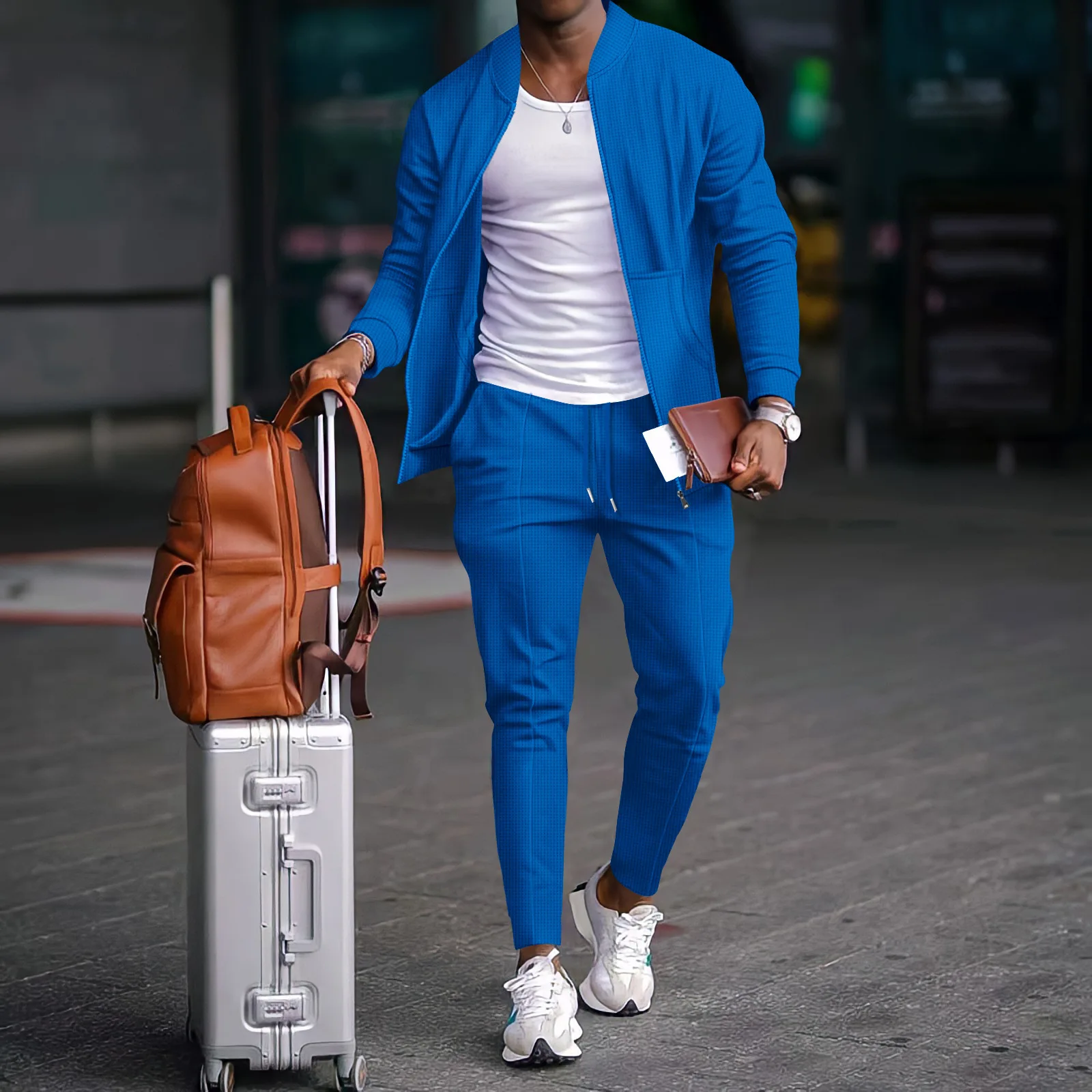 

2025 new men's stand-up collar baseball jacket long-sleeved cardigan jacket trousers sports suit British leisure outdoor