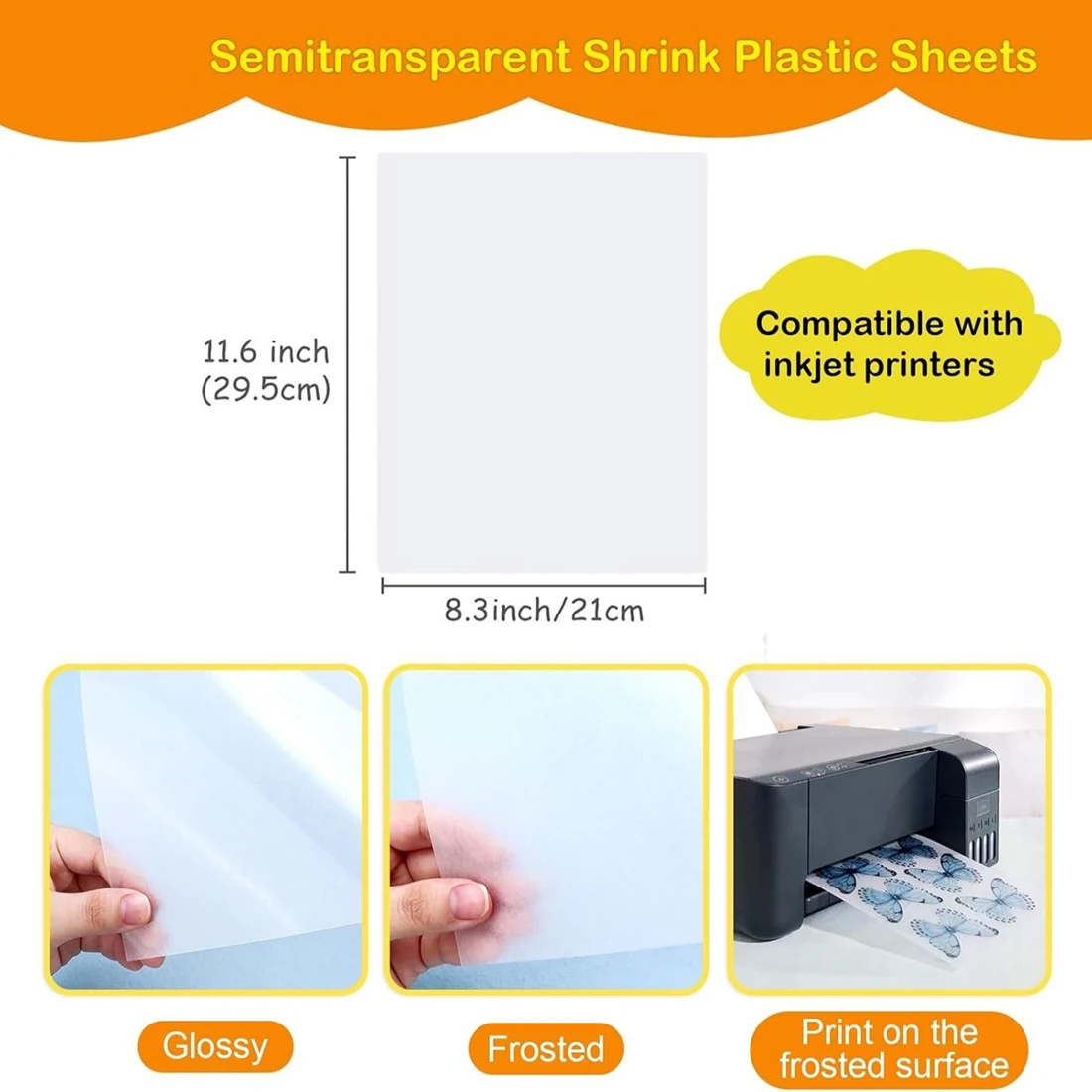 ABCD Printable Shrink Dink Sheets,Semi-Transparent Shrinky Films Papers for Inkjet Printer,Printable Shrinky Plastic 8sheets