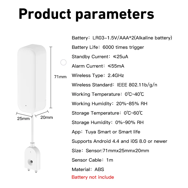 Imagem -06 - Tuya Inteligente Wifi Sensor de Vazamento de Água Alarme Detector de Nível de Água Sensor de Vazamento de Inundação App Controle Remoto Sistema de Alarme de Segurança