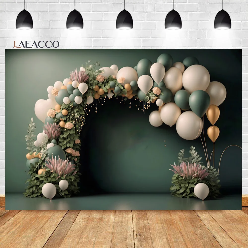 Laeacco Kids Birthday Scene Background Balloons Arch Glitter Stars Newborn Baby Shower Smash Cake Portrait Photography Backdrop