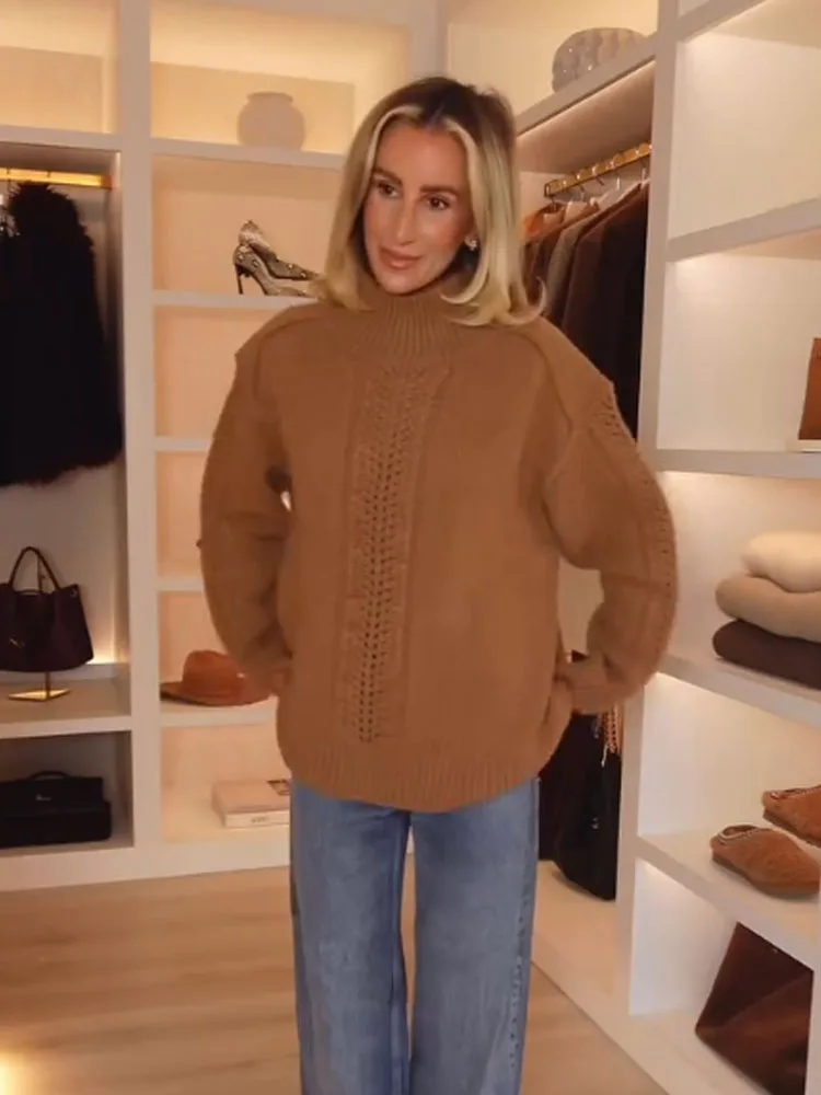 

HH женский модный зимний вязаный пуловер с длинными рукавами и полуводолазкой, женский универсальный повседневный свитер в уличном стиле