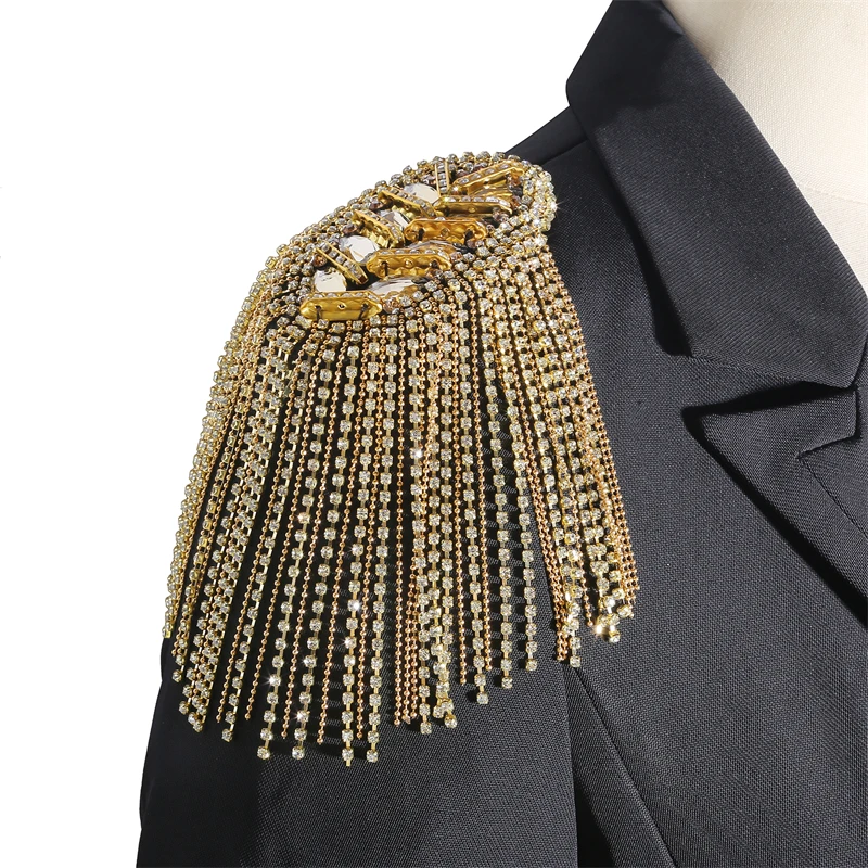 

Gold Silver Chain Tassel Shoulder Patch Inlaid Diamond Clothing Suit Accessories Handmade DIY Metal Minimalist Style Fashionable