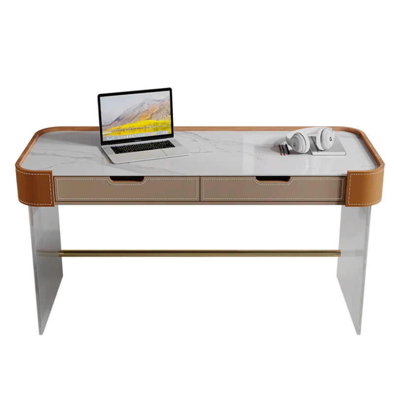 

YY Small Apartment Storage Solid Wood Saddle Leather Stone Plate Writing Desk Designer Computer Desk