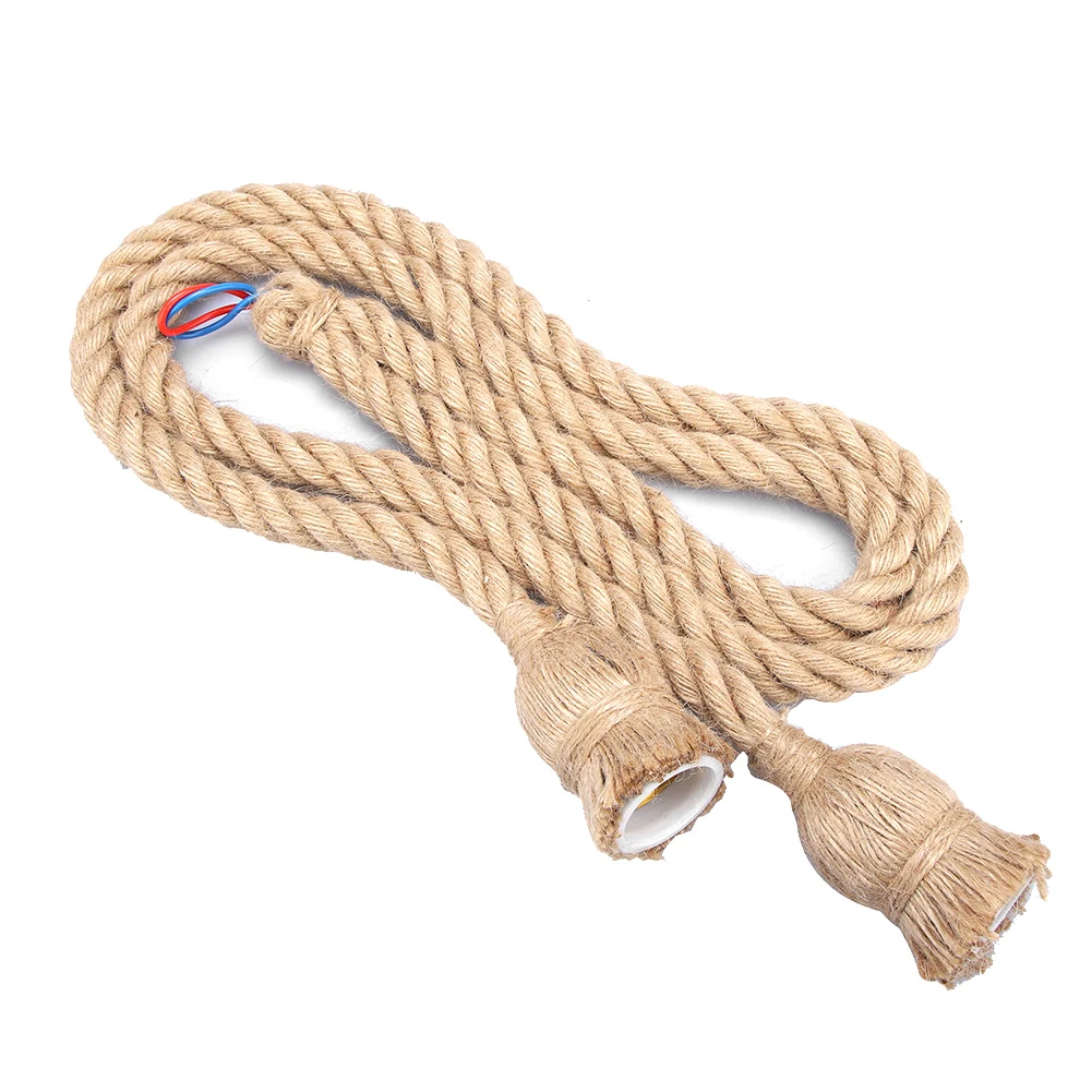 1.5m 2 Heads E27 Retro Vintage Pendant Lamp Hemp Rope Ceiling Filament Light Fixture
