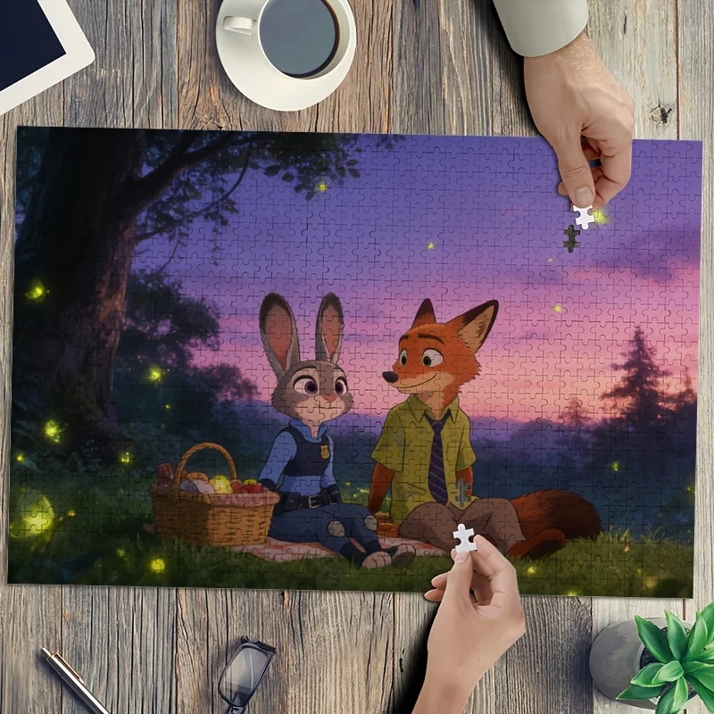 1000개 디즈니 주토피아 주디 홉스와 닉 와일드 포스터 퍼즐, 높은 난이도, 성인용 두뇌 자극, 직소 퍼즐 및 선물