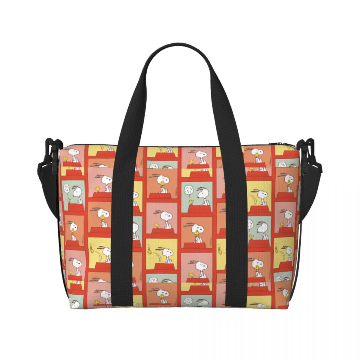 

Custom Snoopys Dog Cartoon Comic Collage Beach Tote Bag for Women Extra Large Gym Carry On Beagle Travel Shopping Bags