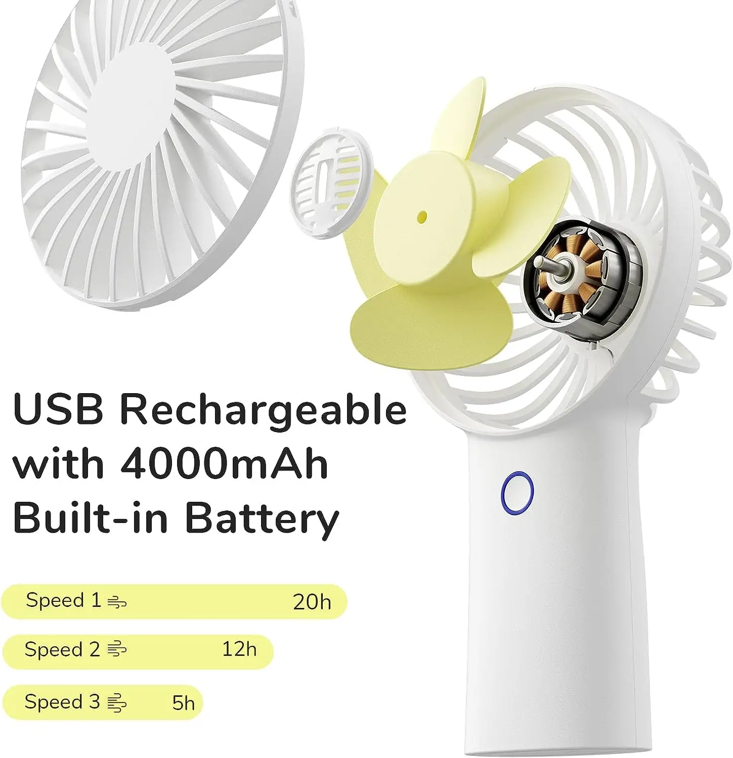 JISULIFE Mini Portable USB Fan Strong Wind And Silent 4000mAh Rechargeable Battery Handheld Fan Cooling Fan Air Conditioning