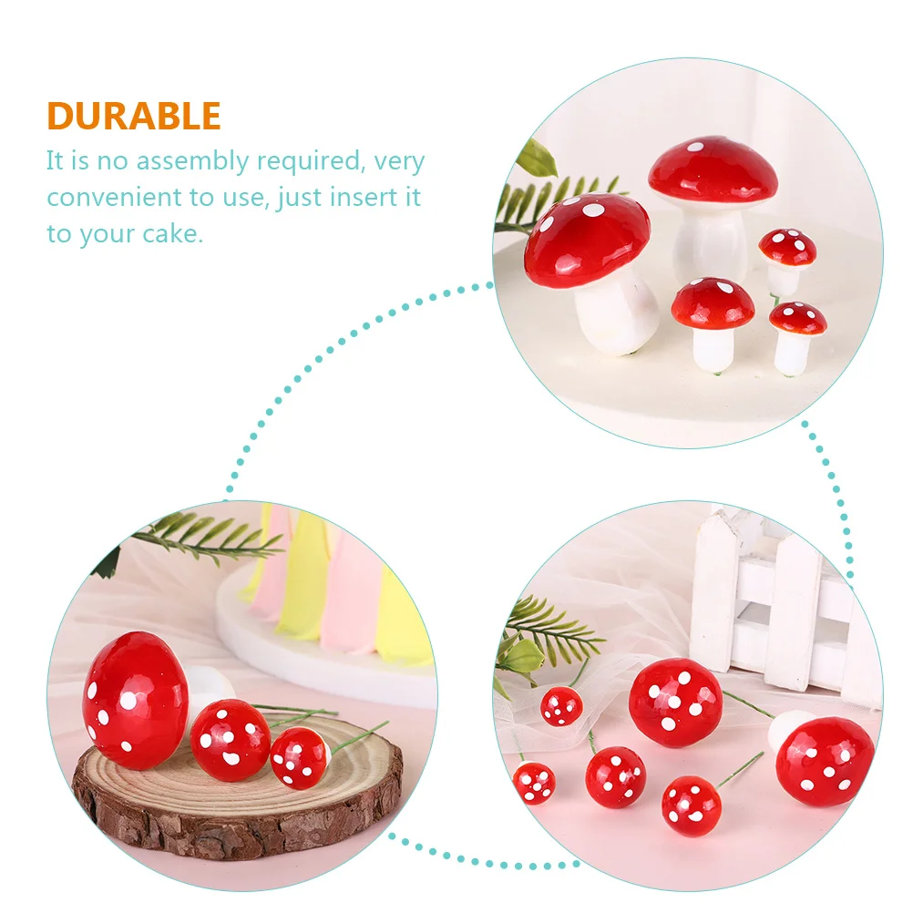 30 Pcs Dessert Mushroom Cake Toppers Cupcake Picks DIY Decor Outdoor Insert Red Inserts Baby