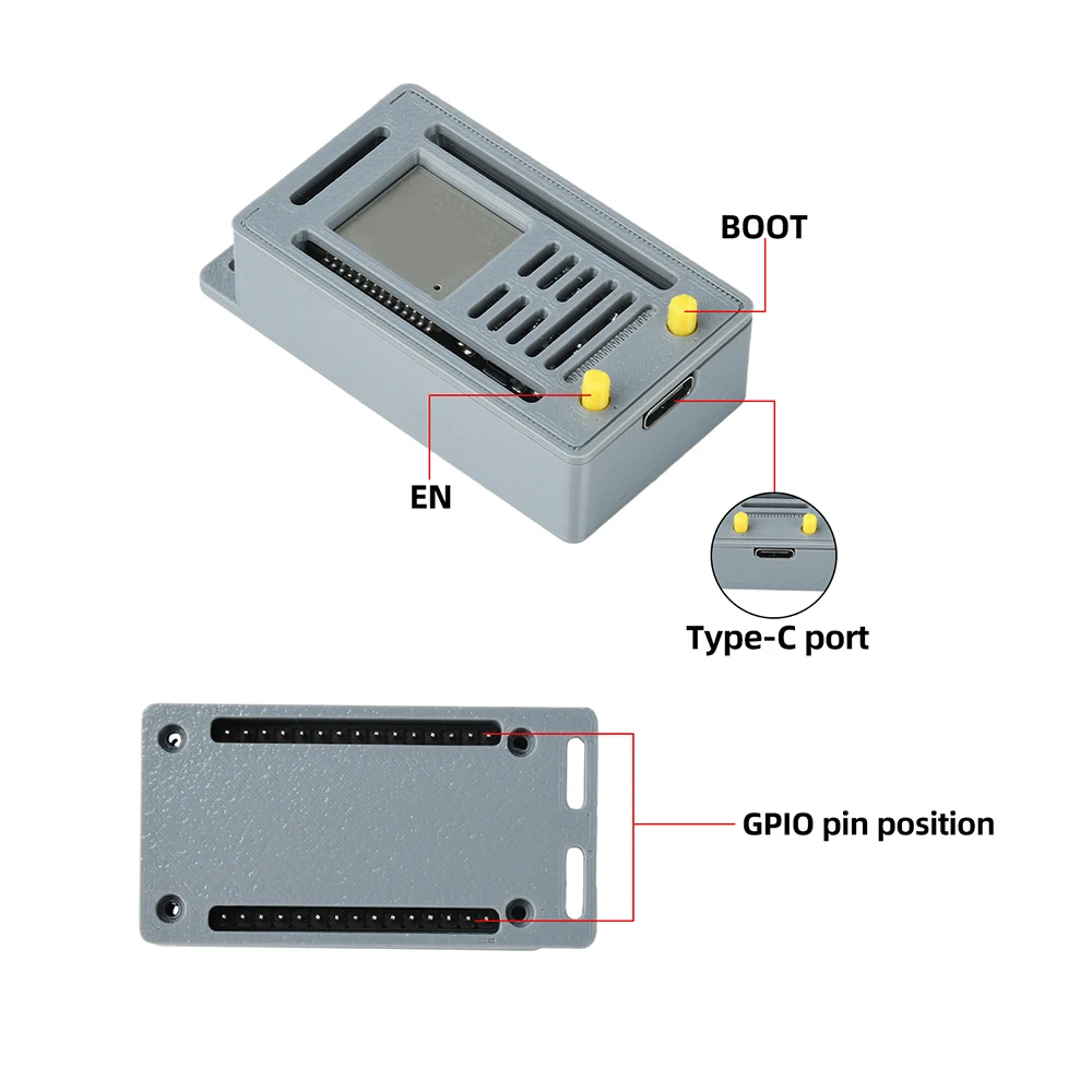 3D-Printed Case for ESP32 WiFi Bluetooth Development Board 30Pin with Open GPIO Pin Access Type-C Hole DIY Gray Enclosure Kit