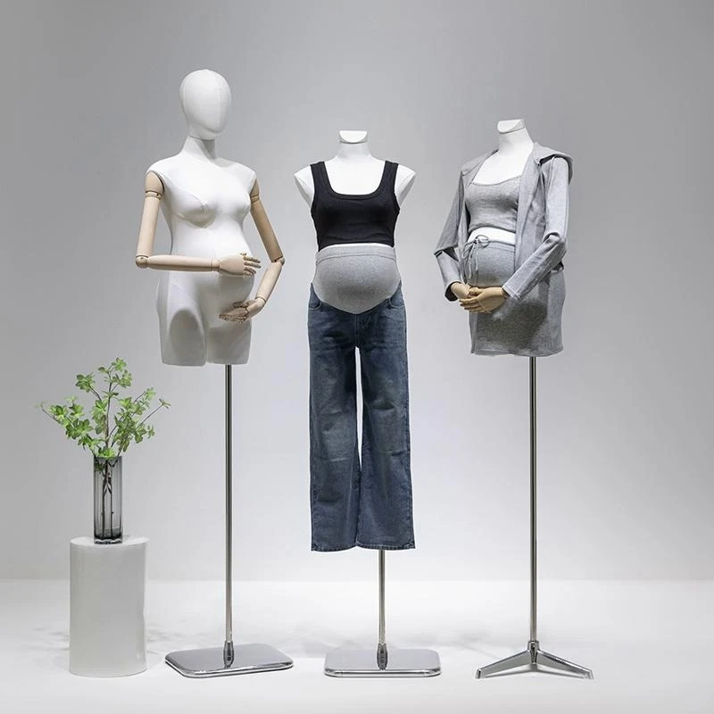 Pregnant woman's mannequin Big belly half body model props with wood arms for mother and baby store clothes display