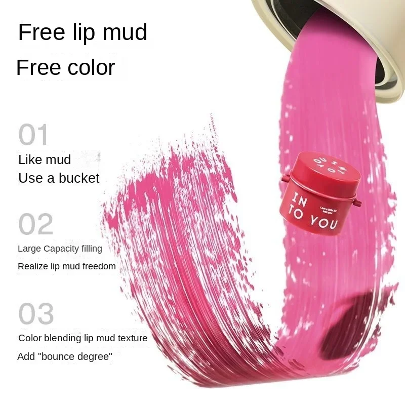 INTO YOU New Bucket Lip Mud Lip Cheek Dual Use Graffiti Style Lip Glaze Matte Lipstick with Large Capacity 5 Colour