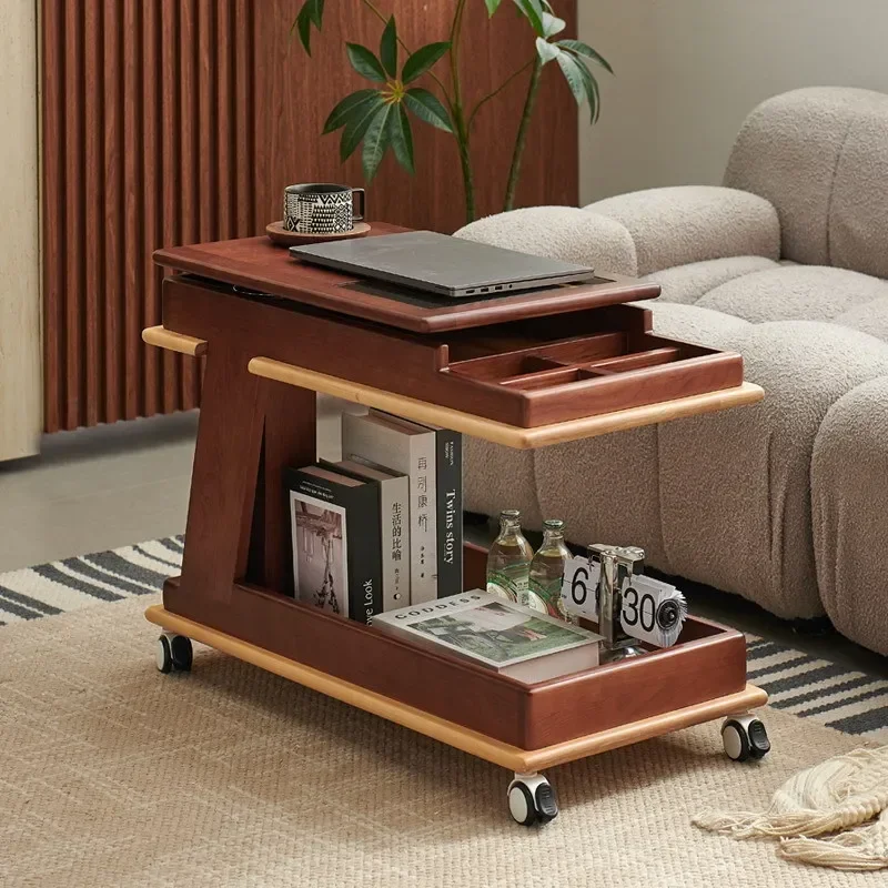 solid wood lifting accompanying coffee table living room household multi-functional mobile cherry wood sofa side cabinet