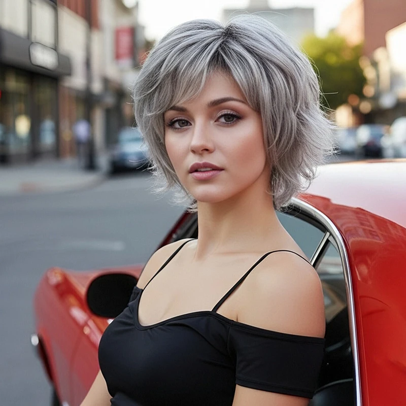 8 Inch Gradient Gray Short Women's Wig, Heat-Resistant Synthetic Fiber, Fashionable and Avant-Garde, Suitable for Women