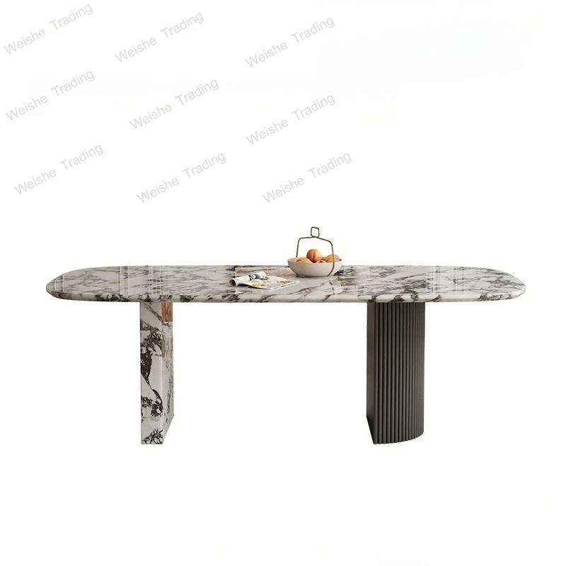 

Luxury French Rectangle Marble Table, Cream Aesthetic Designer Villa Furniture, Trendy Natural Stone Dining Table​