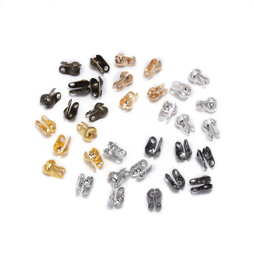 200pcs 1.5 2.4 3.2mm Ball Chain Clasps Calottes End Crimps Beads Ball Necklace Chain Connectors Findings For DIY Jewelry Making