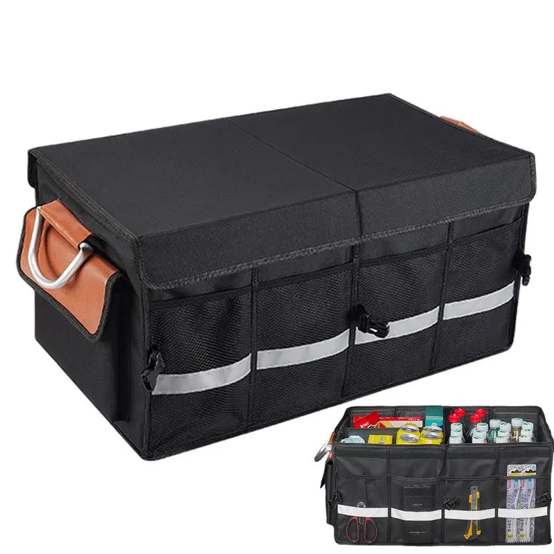 Trunk Organizer For SUV Multi Compartment Collapsible Storage Box With Lid Car Storage Box With Reinforced Handles for  car