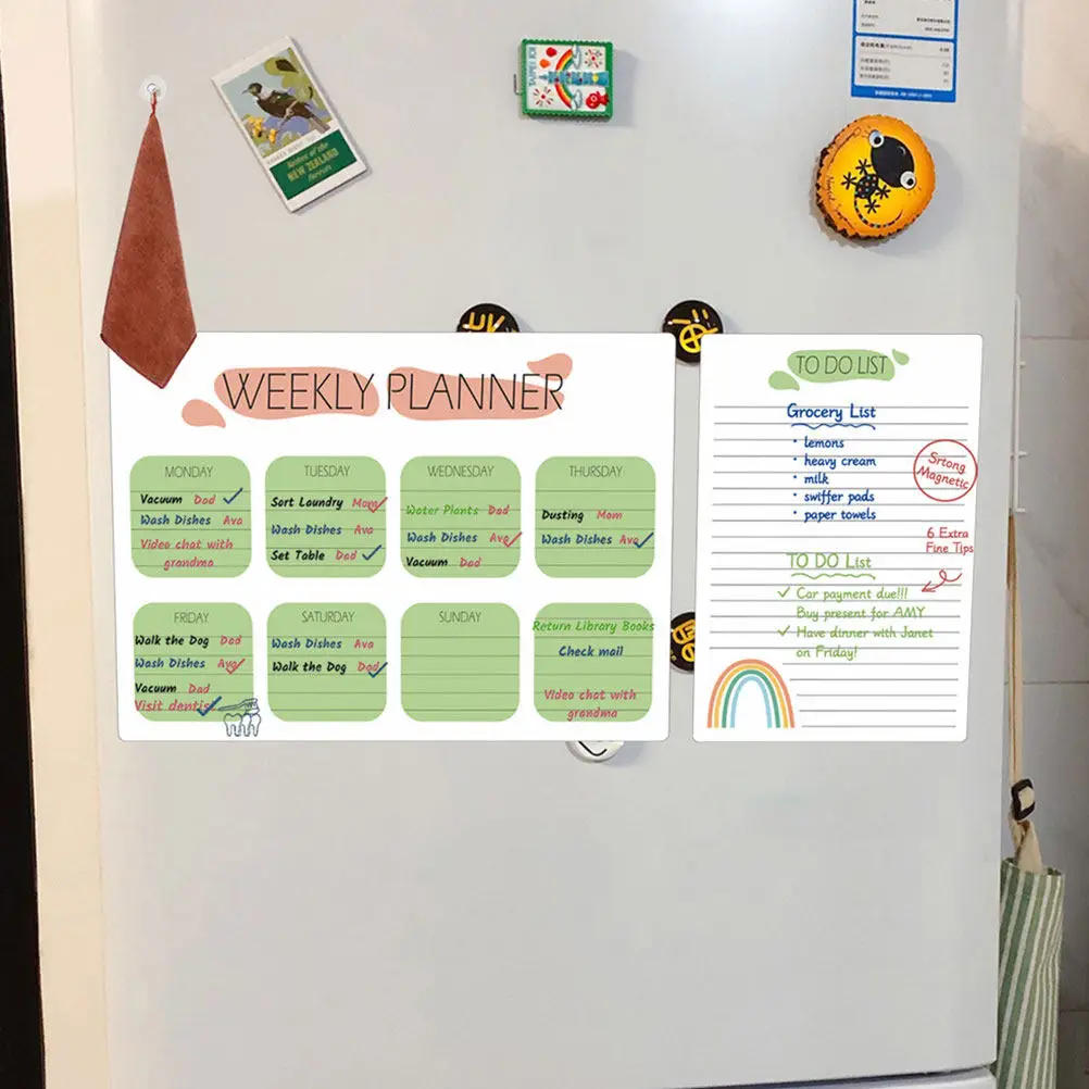 1Set Magnetic Clear Dry Erase Board for Fridge Weekly Daily Planner Schedule Message Board Reusable Plastic Refrigerator