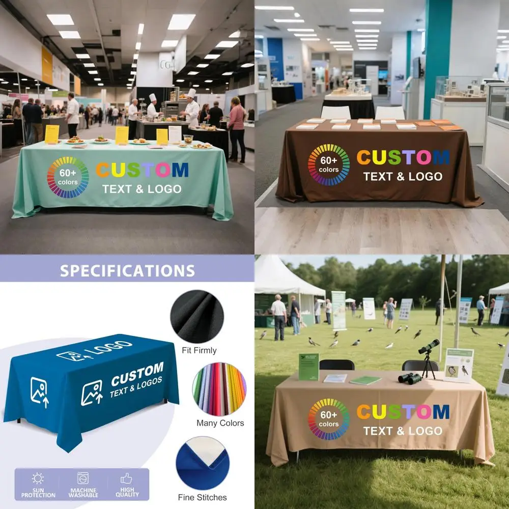 

Branded Tablecloth with Logo for 4-8 FT Tables, Ideal for Tradeshows, School Events, Parties & Weddings (5FT with Closed Back)