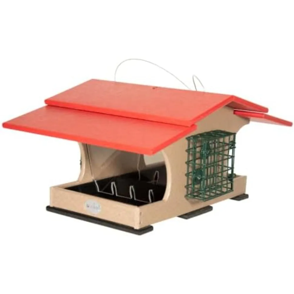 

Tan Hopper and Suet Feeder with Feeder Cardinal Red Roof