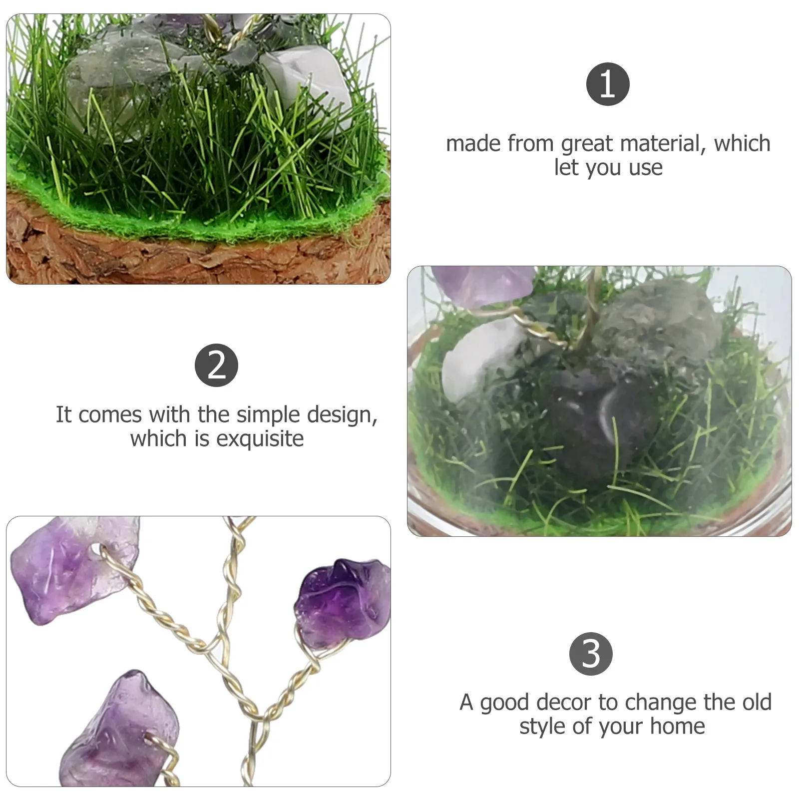 

Crystal Tree Decor Purple Amethyst Desktop Ornament for Home Office Luck Gift Glass Covered Bonsai Sculpture Table Centerpiece