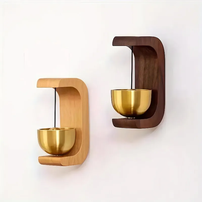 1Pc Dopamine Wooden Wind Chime Magnetic Inhalation Home Doorbell Wireless Entryway Decor with Calming Sound Copper Bell