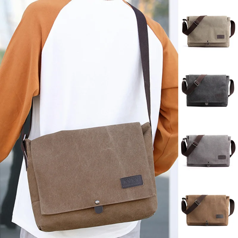 Fashion Solid vintage Canvas Messenger Satchel Bags Buckle Casual Portable Shoulder Bag Korean Trend Simple Pack For Men 2024