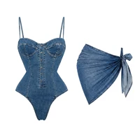 Denim Print Bikini Women Sexy Swimsuit Push Up Swimwear Bandeau Biquini Female Micro
