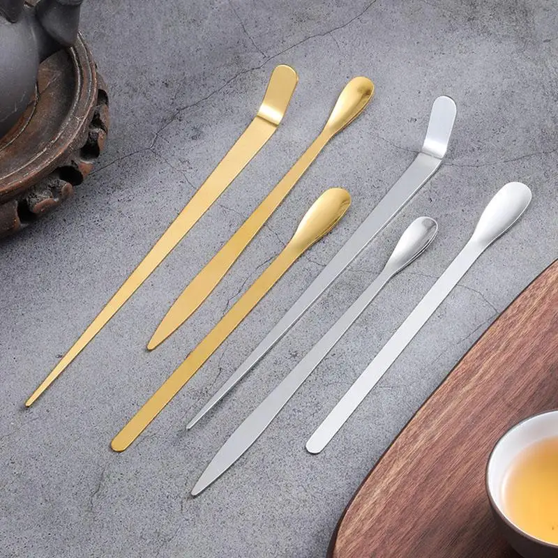Steel Tea Needle Stick Gold Silver Matcha Spoon Tea Scoop Tea Ceremony Teaware Kitchen Tool Cleaning Pot Measuring Tea Stainles
