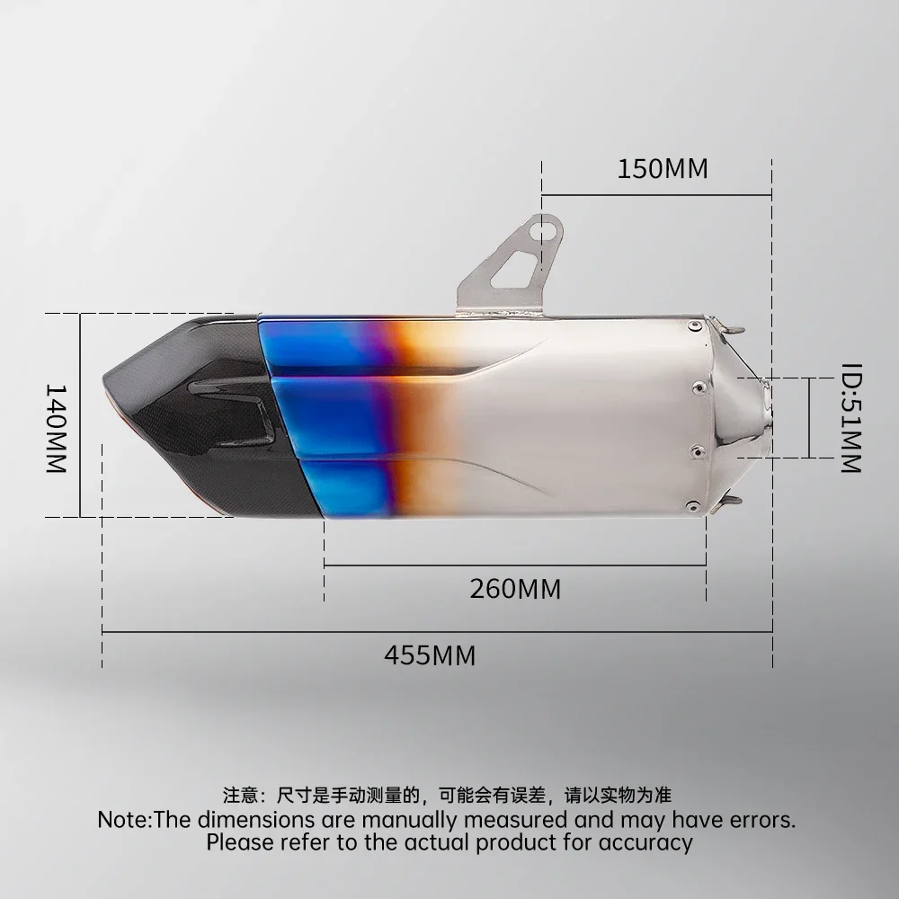 Universal 51mm Titanium Motorcycle Exhaust Muffler Is Suitable for MT07 MT09 Z900 Z400 Ninja400 Gsx250 Gsx750 Motorcycle Racing