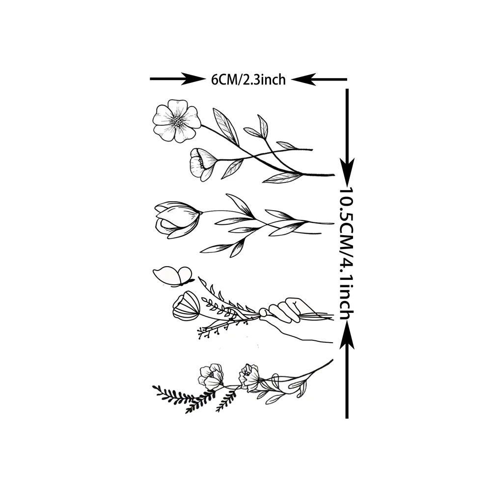 

15 Sheets Black Tiny Lavender Branch Temporary Tattoos For Women Girl, Small Flowers Bouquet Fake Tattoo Stickers Adults Hands