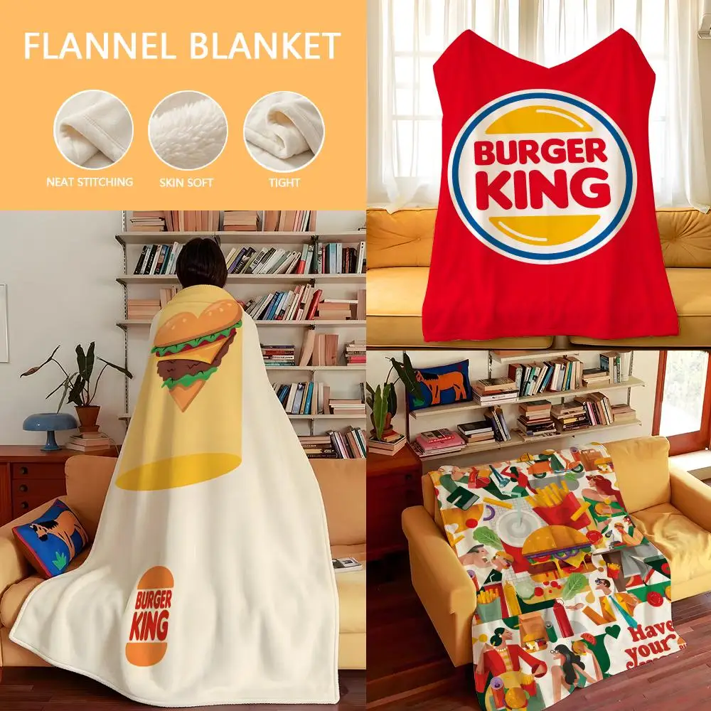 Food B-Burger K-King Throw Flannel Cozy Print Blanket, Portable, Durable  Machine Washable cute Cool