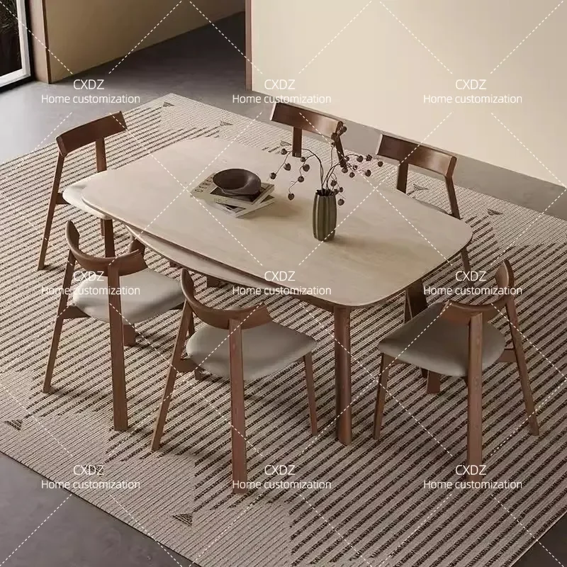 Travertine Stone Solid Wood Retractable Dining Table Modern Light Luxury Folding Extendable Kitchen Furniture 2025 New