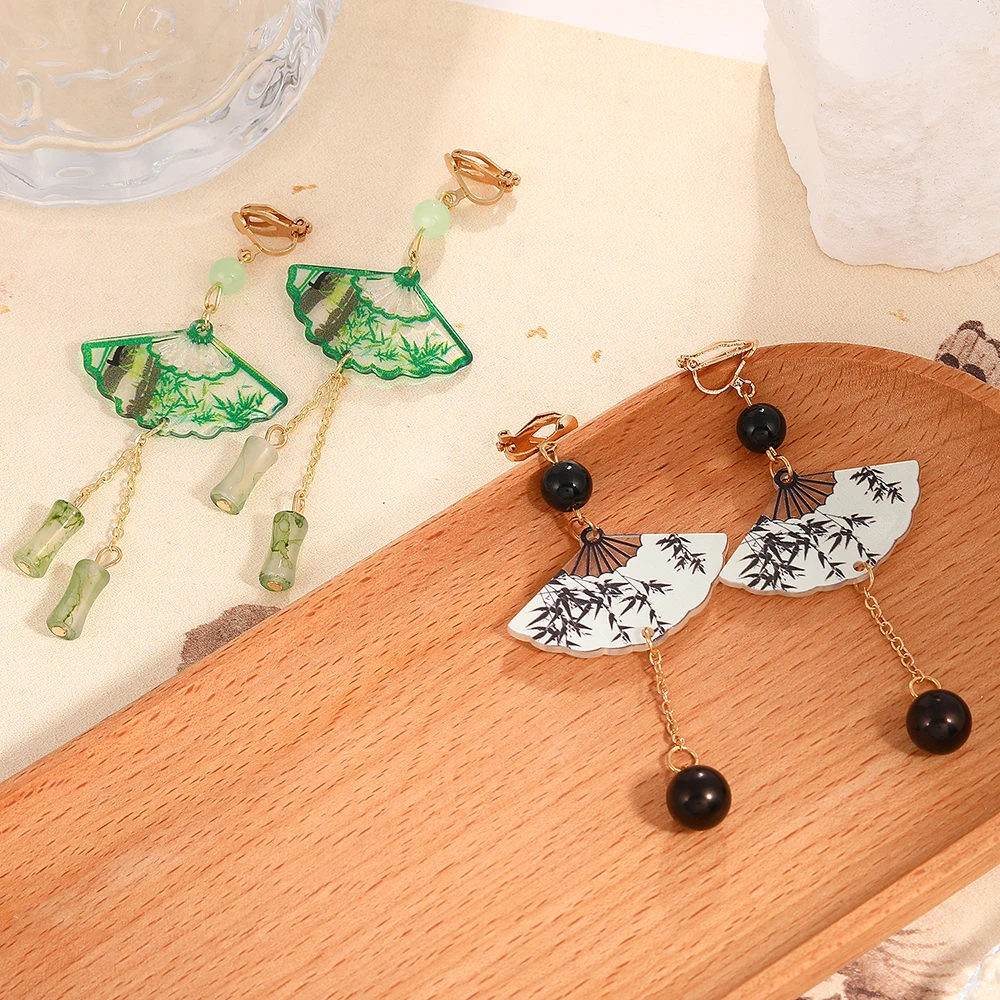Simple Retro Elegant  Clip on Earrings Without Piercing Handmade Chinese Ancient Style Chinese Classic Earrings