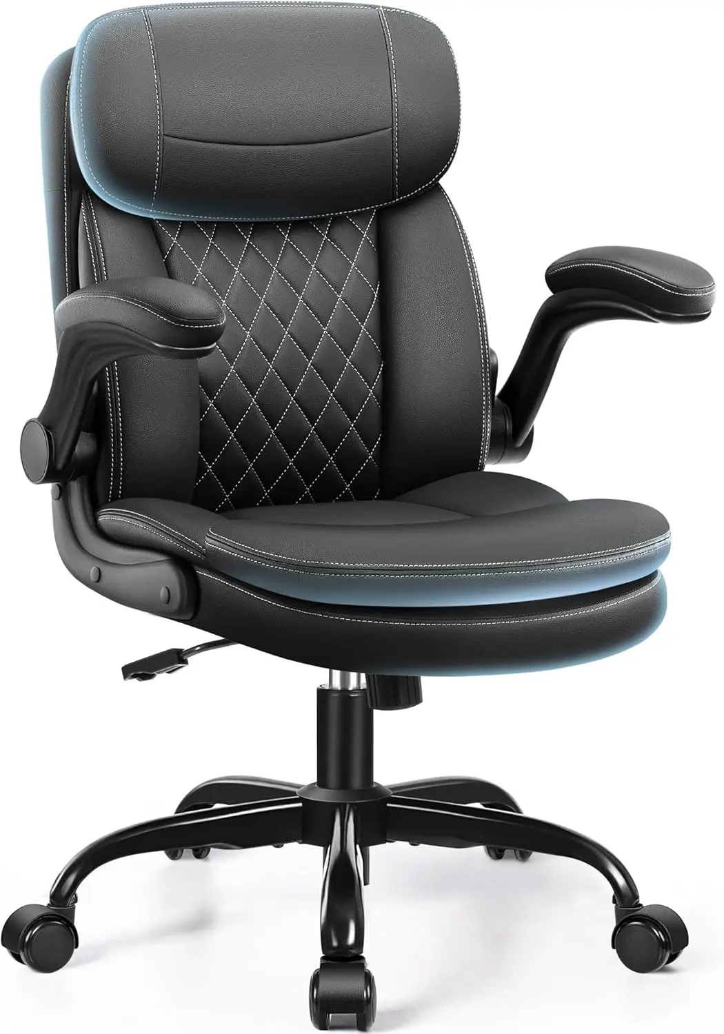 Ergonomic Office Chair with Double-Layer Cushion, Flip-Up Armrests, and Neckrest for Small Spaces, Black