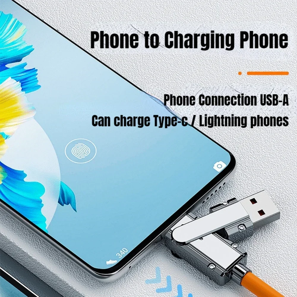 New 120W 2 in 2 PD Fast USB Cable for Huawei/Honor Retractable Portable 4 in 1 Micro USB Type C Charger Cable For Samsung / 1M