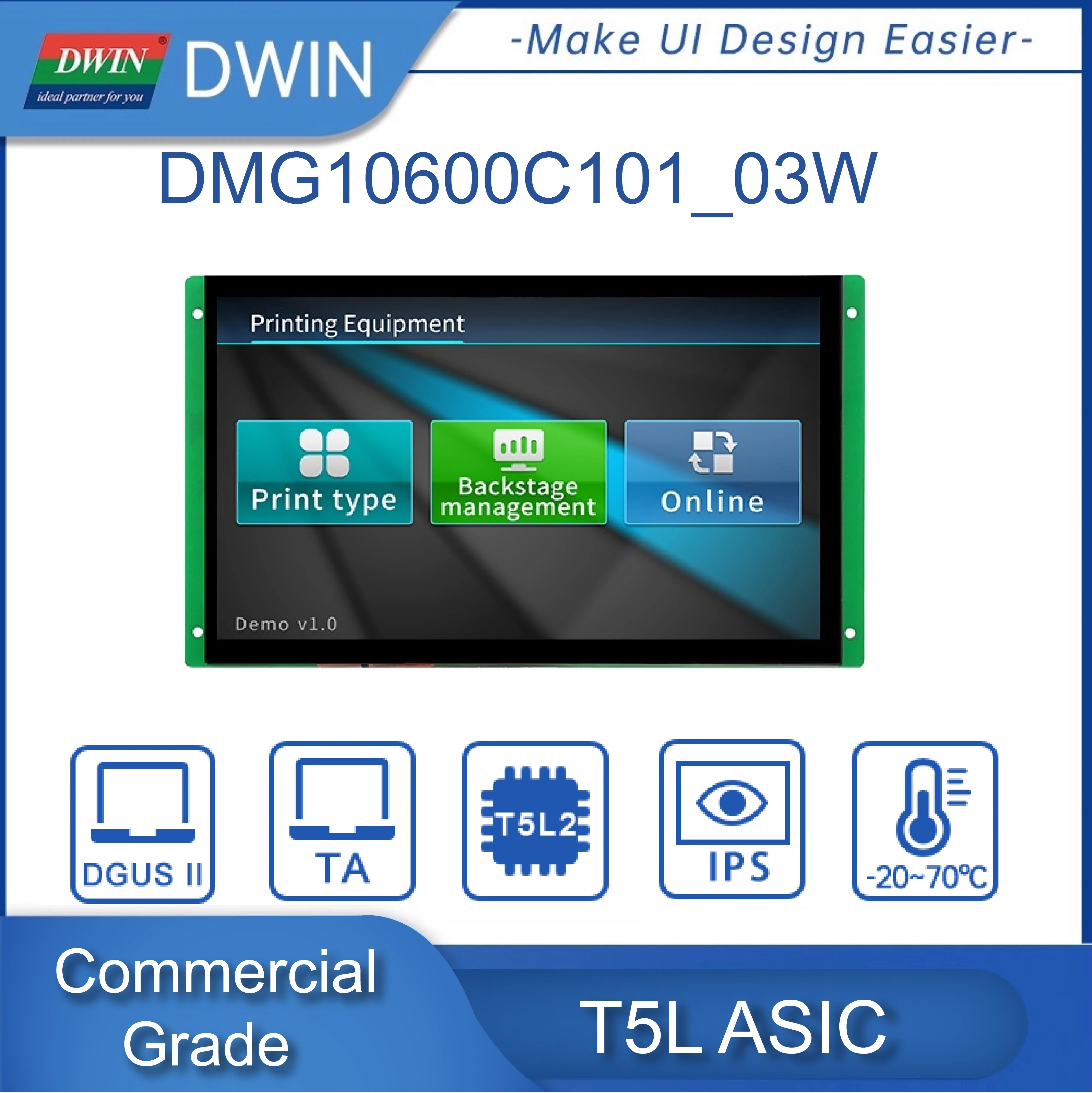 Dwin 10.1 Inch Uart Seriële Lcd Module 1024*600 Ips Touchscreen Hmi Tft Display Paneel Voor Arduino Esp32 Plc Dmg10600c 101 _ 03W/04W