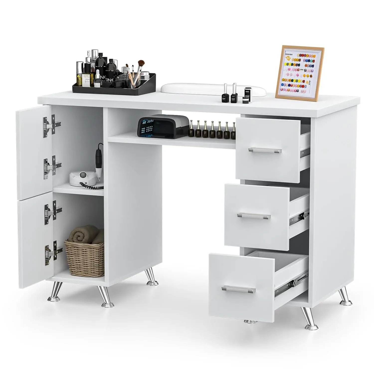 White  Desk forTech,Acetone-Resistant Manicure Table  Tech Desk with Drawers Tech Table Station,