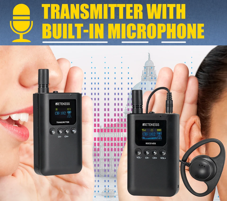 Retekess tt125 Drahtloses Tour Guide Headset System, Audio-Dolmetschersystem, Drahtloses Audiosystem, Flüster Tour Guide System, Kirchendolmetschersystem für Führungen, Bildungs- und Schulungssystem für Werksbesuche – Detail 8
