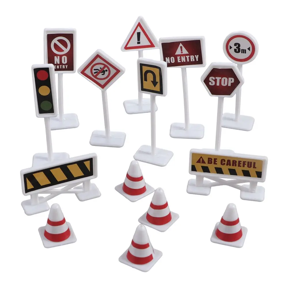 15Pcs/Set Educationl Car Accessory Traffic Signs Mini Traffic Signs Model Toy City Traffic Road Block Mini Puzzle Birthday Gifts