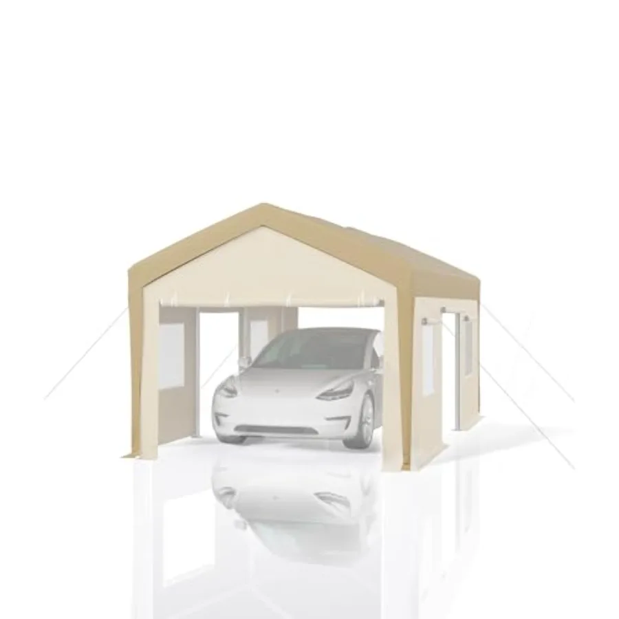 

Outdoor Vehicle Shelter: 13'X20' Heavy Duty Waterproof UV Resistant PE Fabric Carport Canopy Cover in Gray Durable 220G Materia