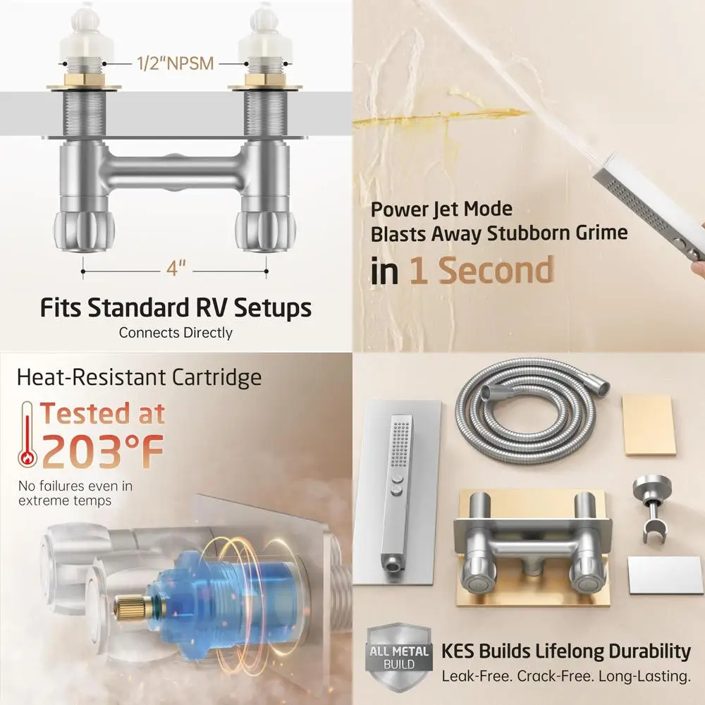 

Цельнометаллический смеситель для душа KES со шлангом и 2-функциональной насадкой для душа, замена смесителя для душа Camper без утечек, ручной H